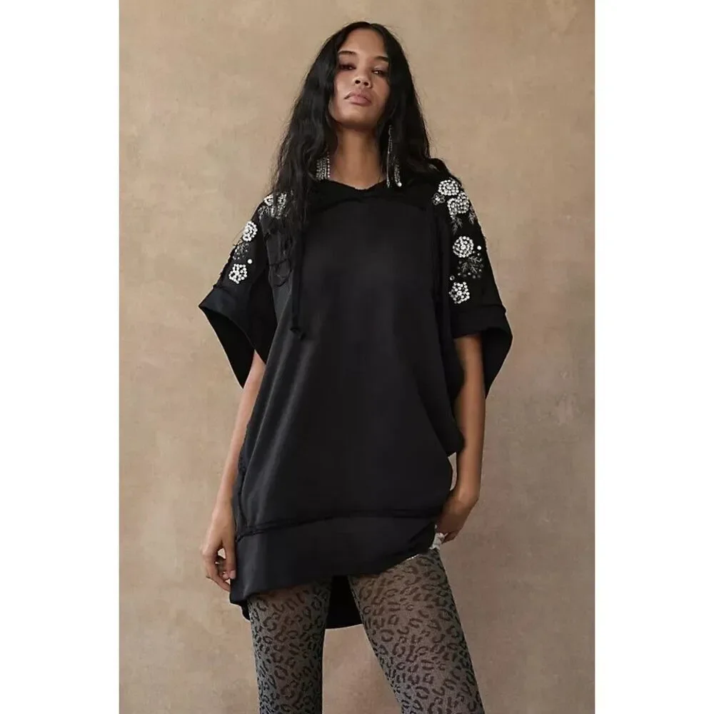 Free People We The Free Diamond In The Rough Vest Embellished Hoodie Oversized L
